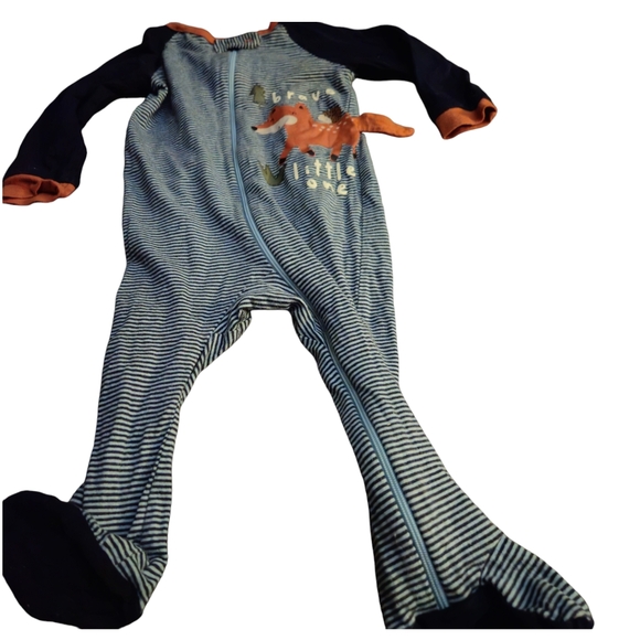 Gerber Infant 6-9M Woodland Animal Zip Up Pjs Fox Tree Stripes Footed 2p Set - Picture 6 of 10